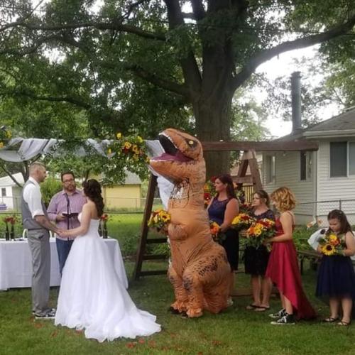 Maid-Of-Honour Chooses Dinosaur Outfit After Being Told To Wear "Anything"